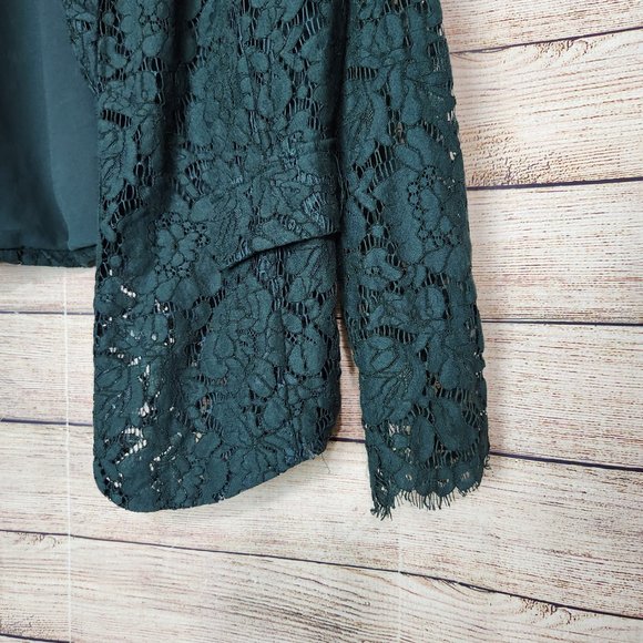 Torrid Blazer Women's Size 1 Dark Green Lace  Open Front Jacket Long Sleeve - Picture 4 of 15